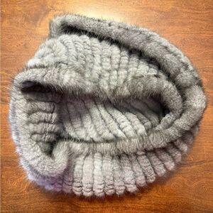 Knitted Mink Smoky Gray Ombré Fur Infinity Scarf